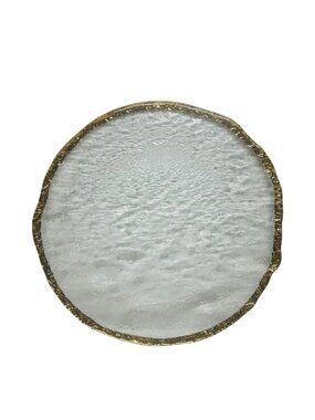 IVV Crystal Glacier Glass Chop Plate Textured Finish & Gold Rim 14 Inch Italy